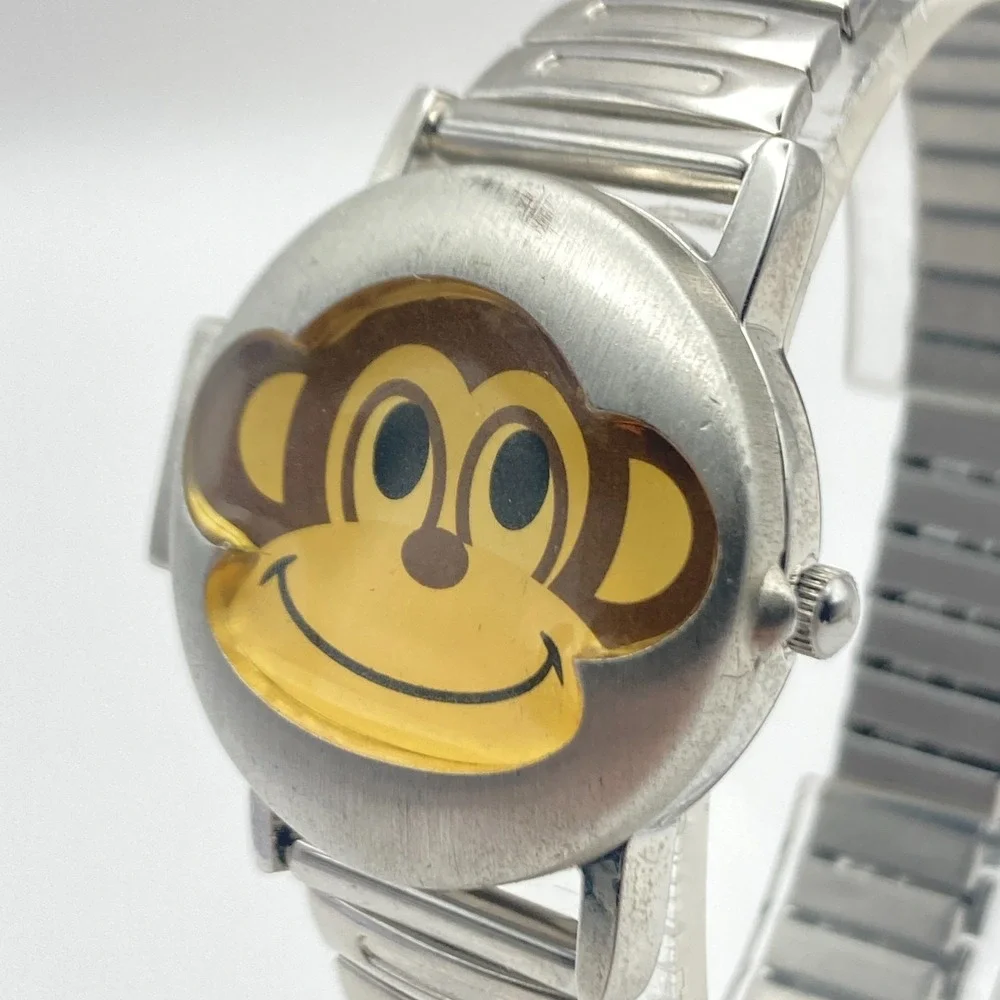 Accutime Hidden Dial Women's Watch Monkey Silver Tone Stretch Band New Battery